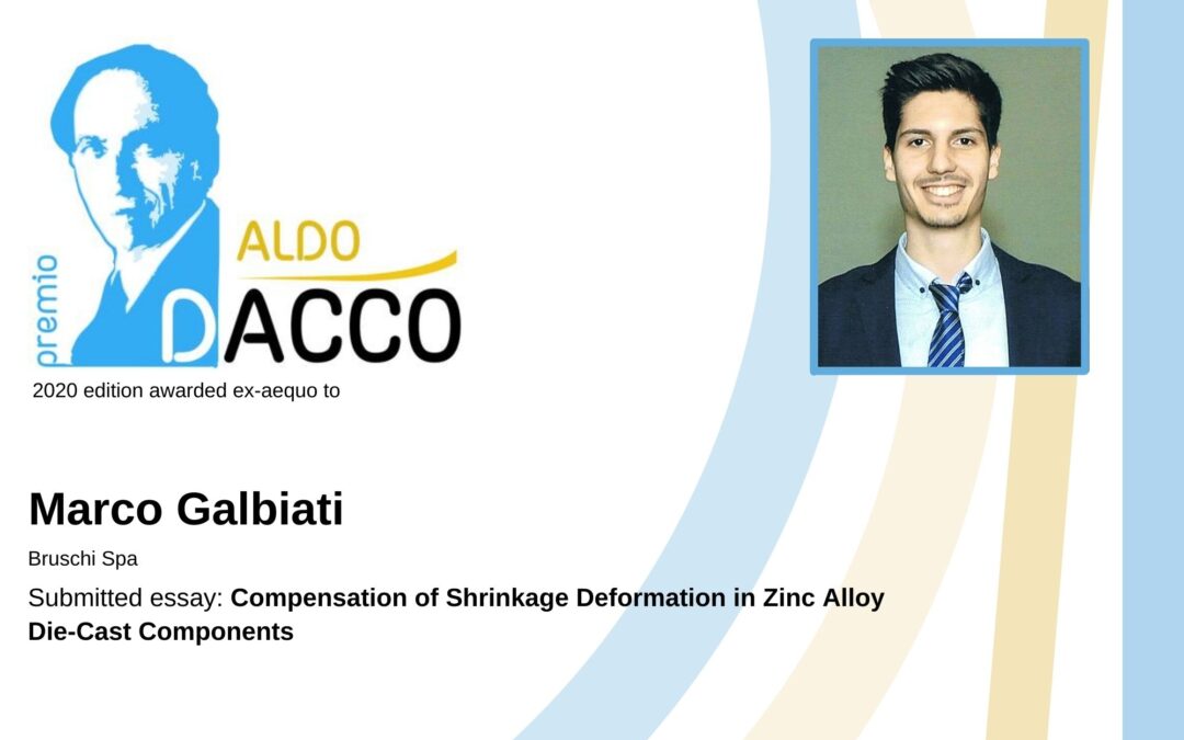 Marco Galbiati awarded with the 2020 Aldo Daccò Prize